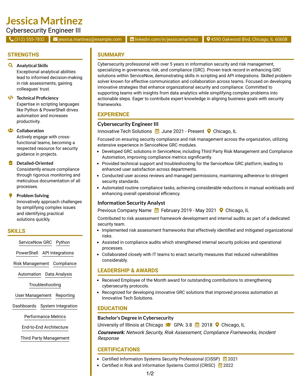 Resume Example Page 1
