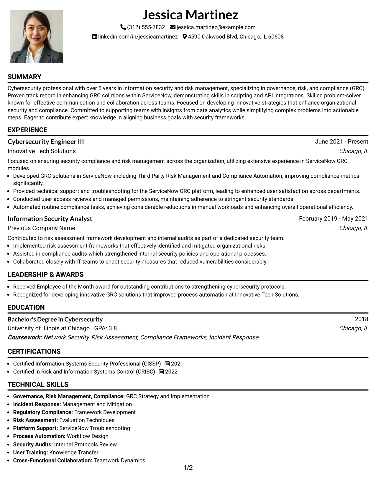 Resume Example Page 1