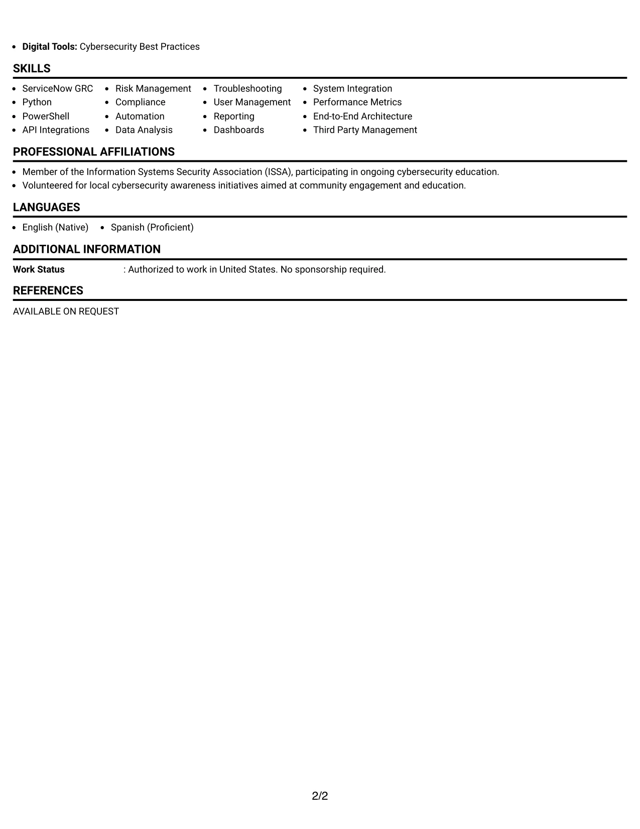 Resume Example Page 2