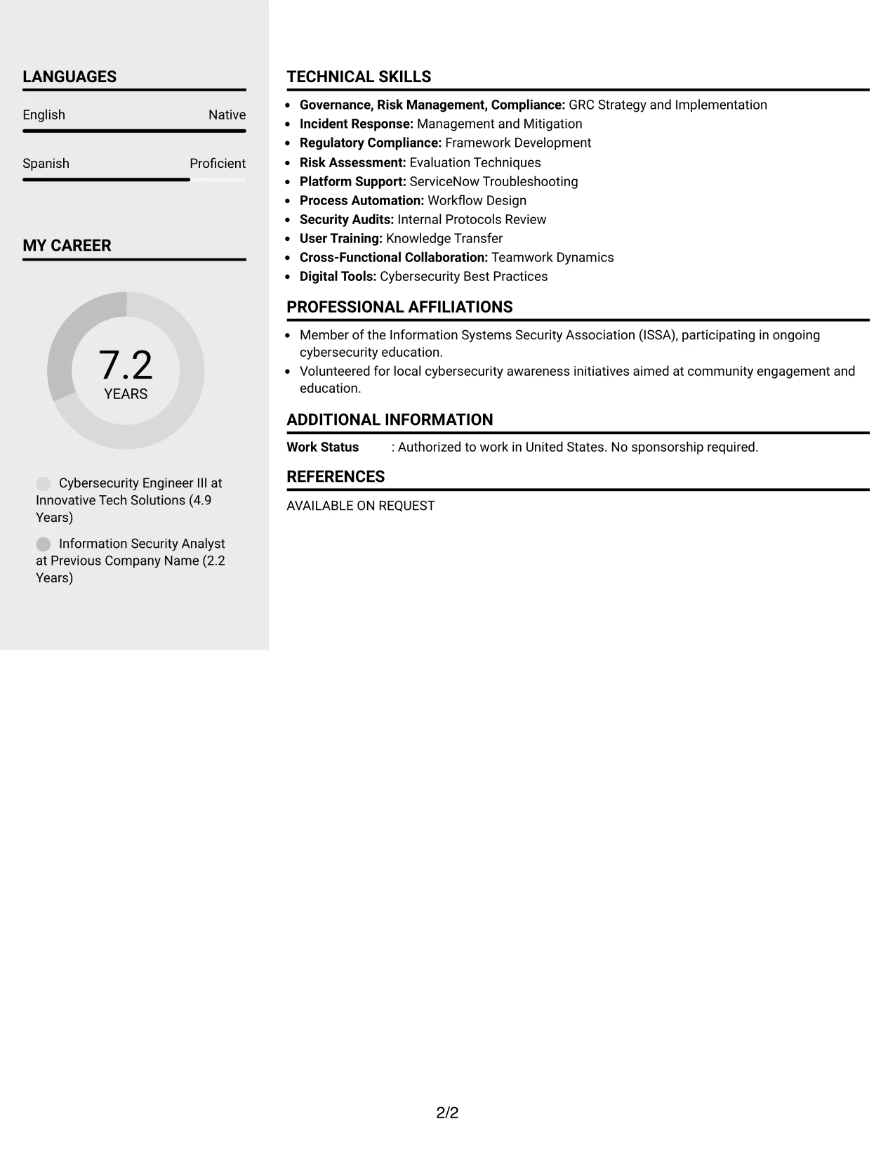 Resume Example Page 2