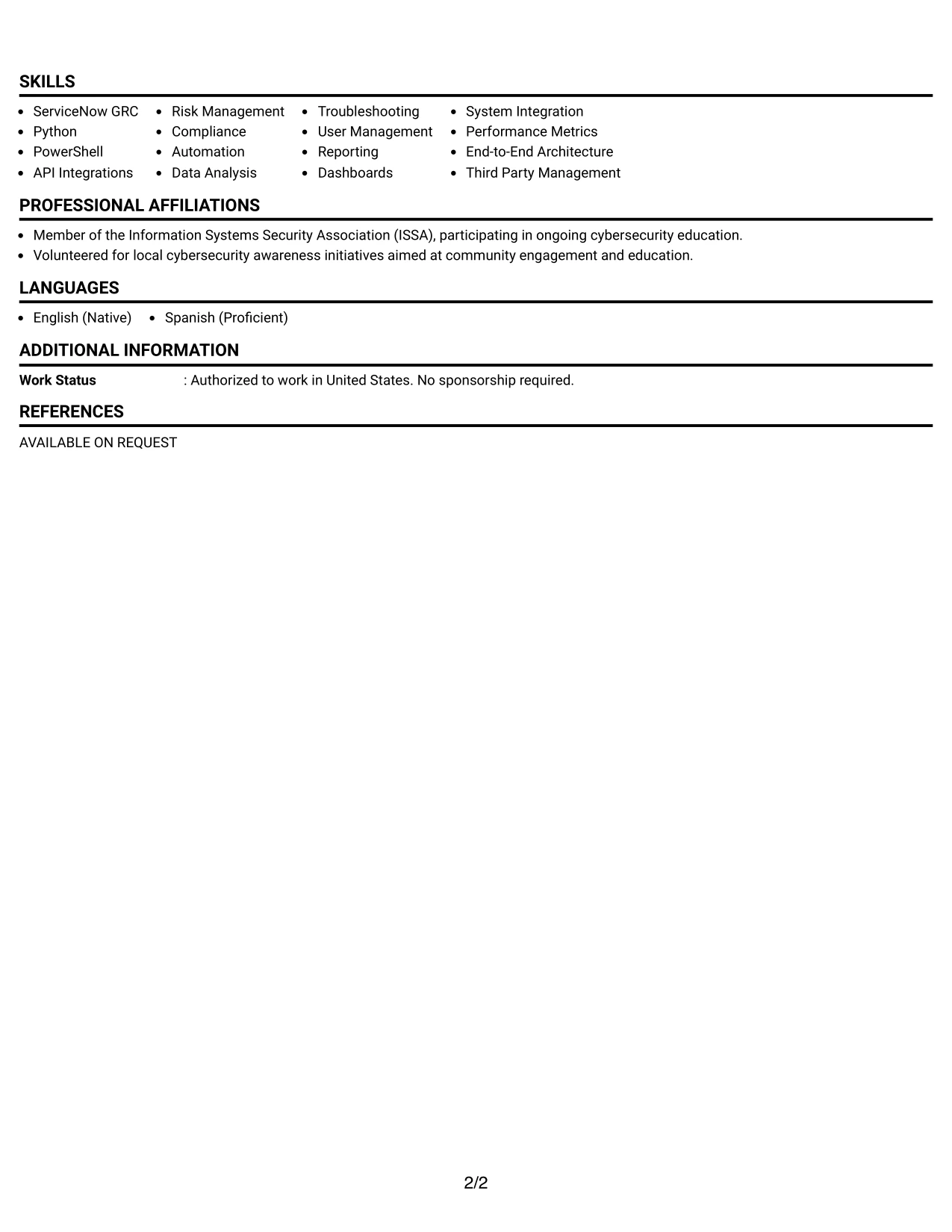 Resume Example Page 2