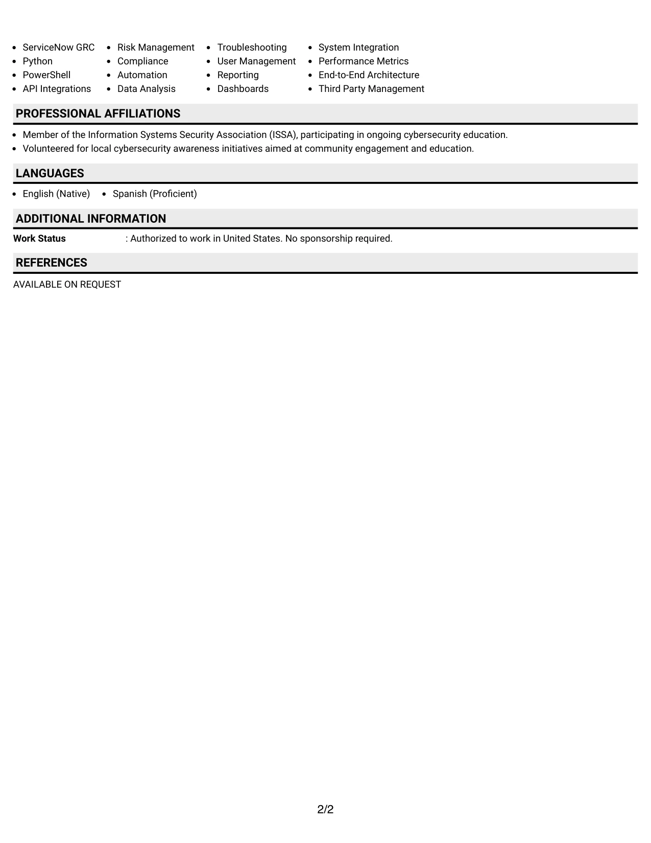 Resume Example Page 2