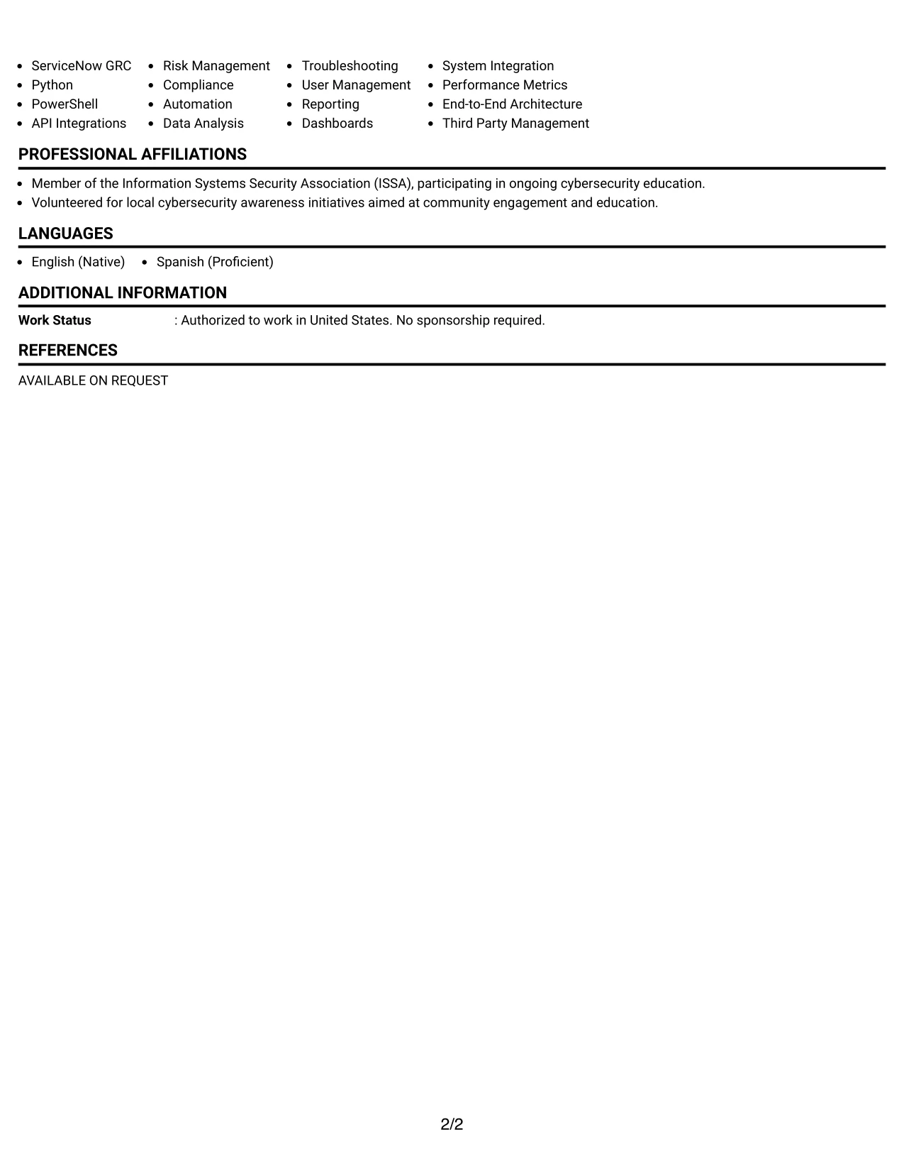 Resume Example Page 2