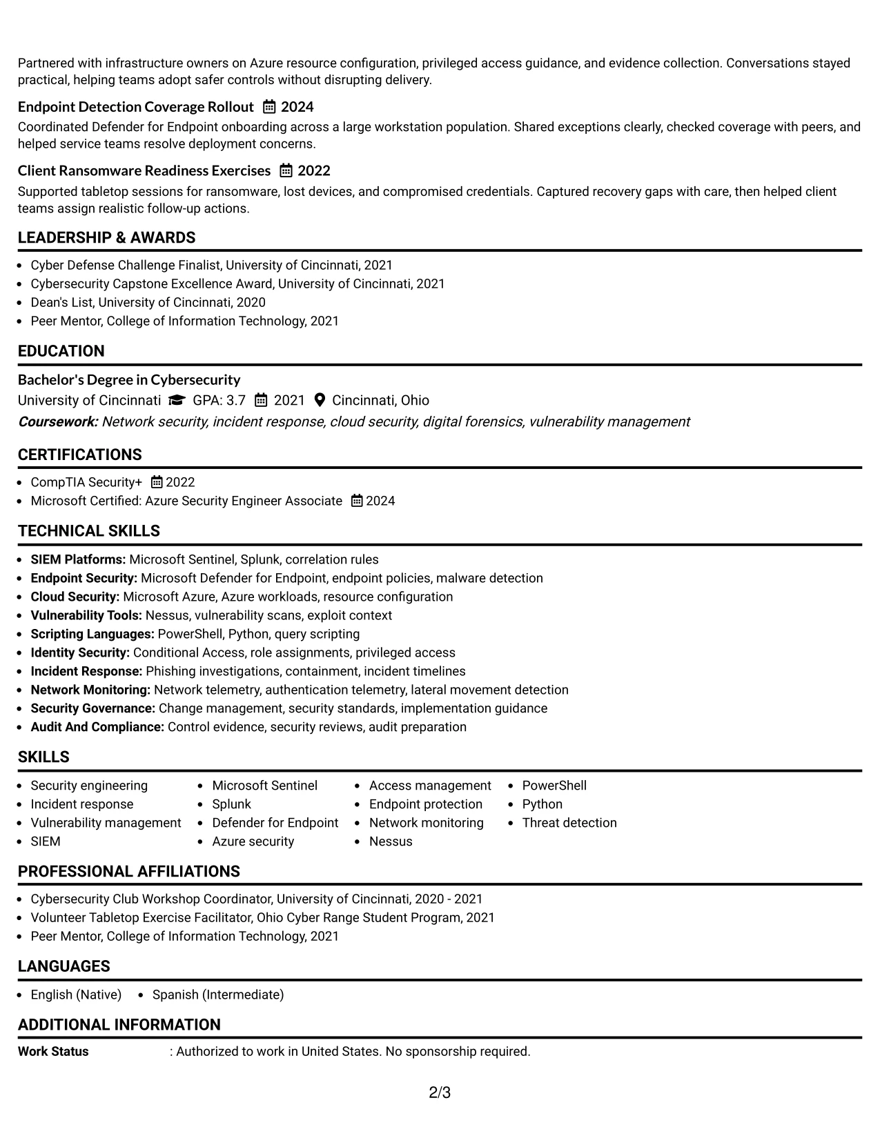 Resume Example Page 2