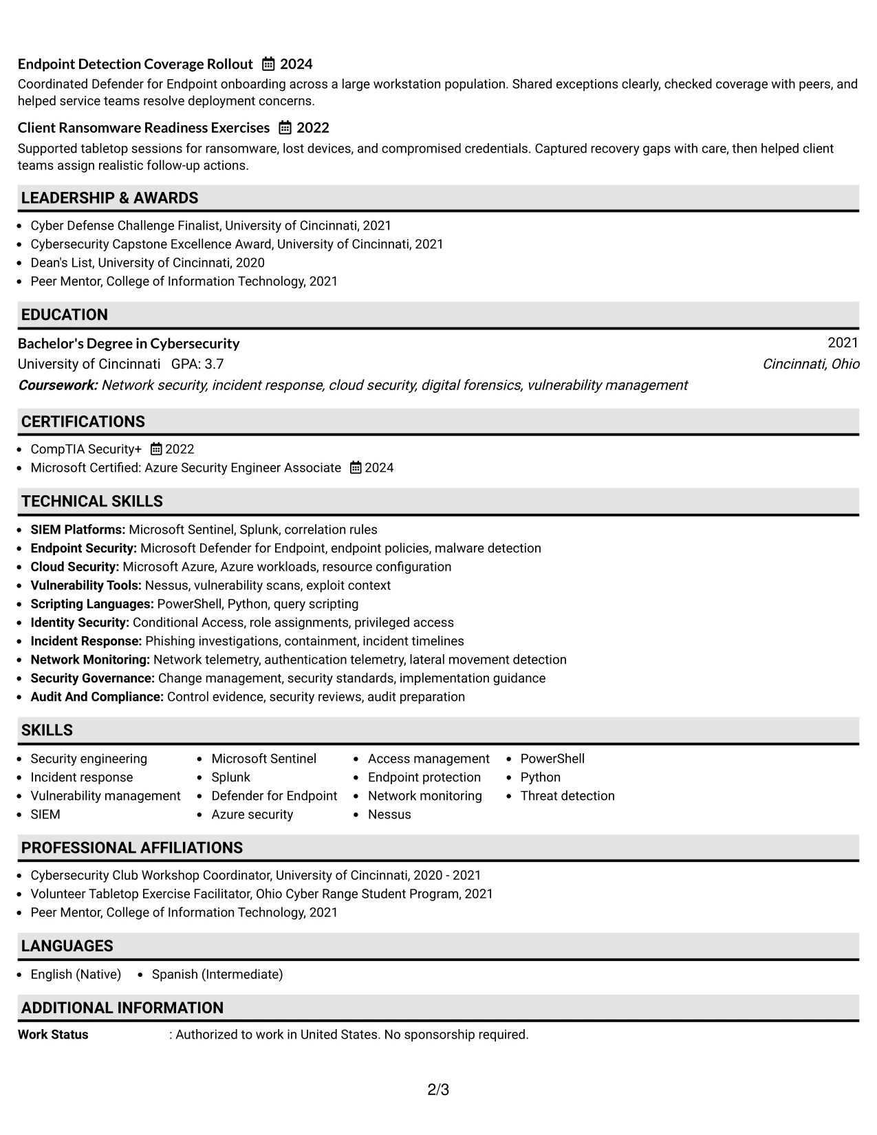 Resume Example Page 2