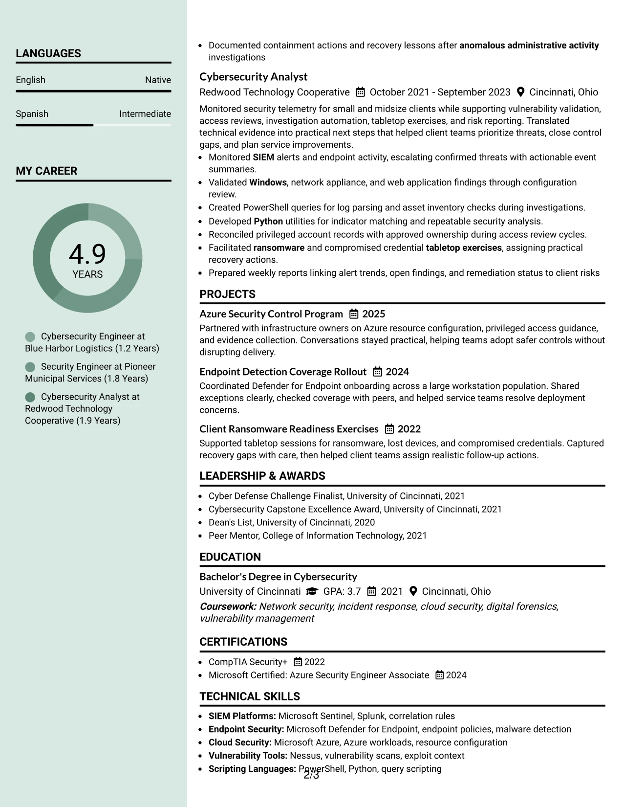 Resume Example Page 2