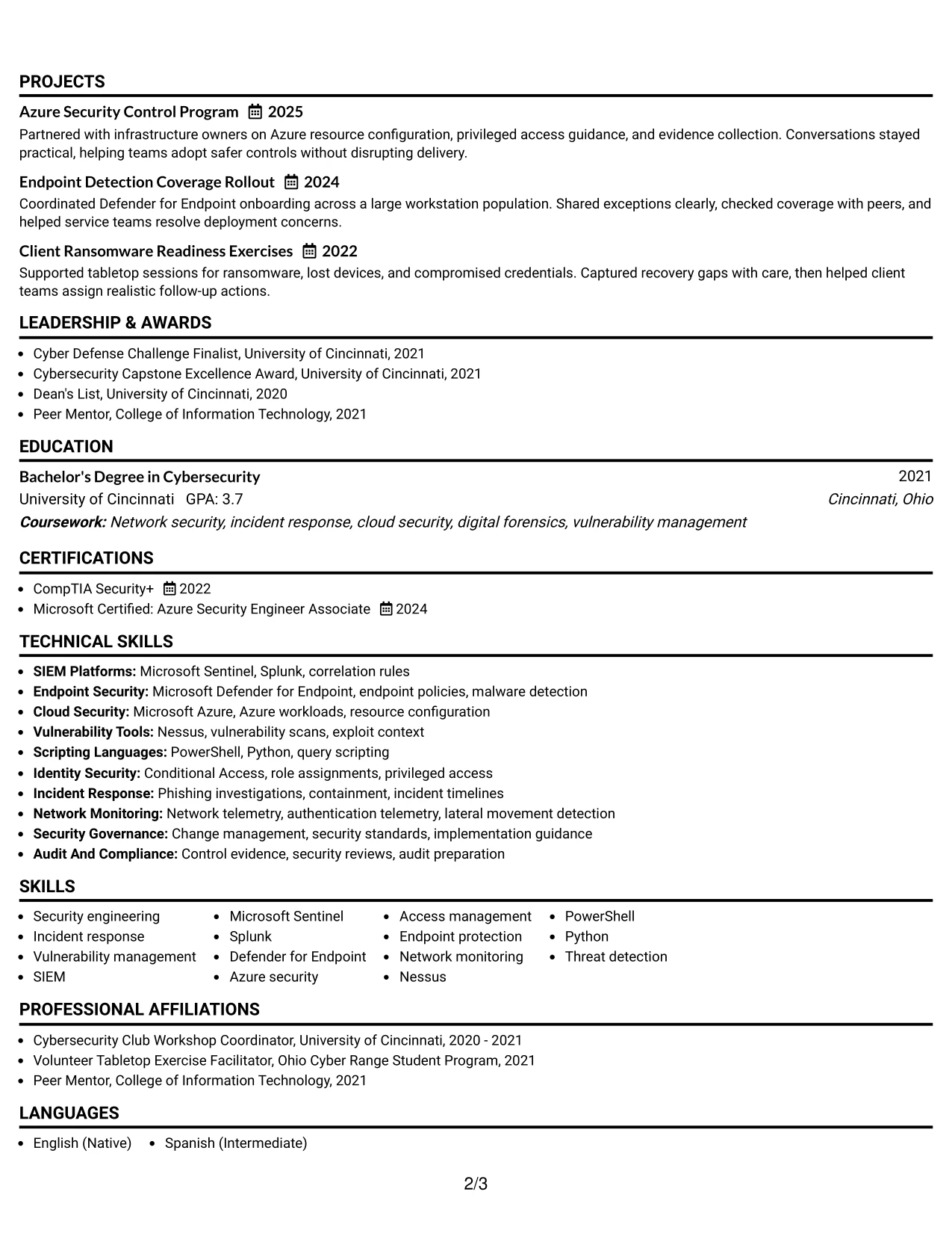 Resume Example Page 2