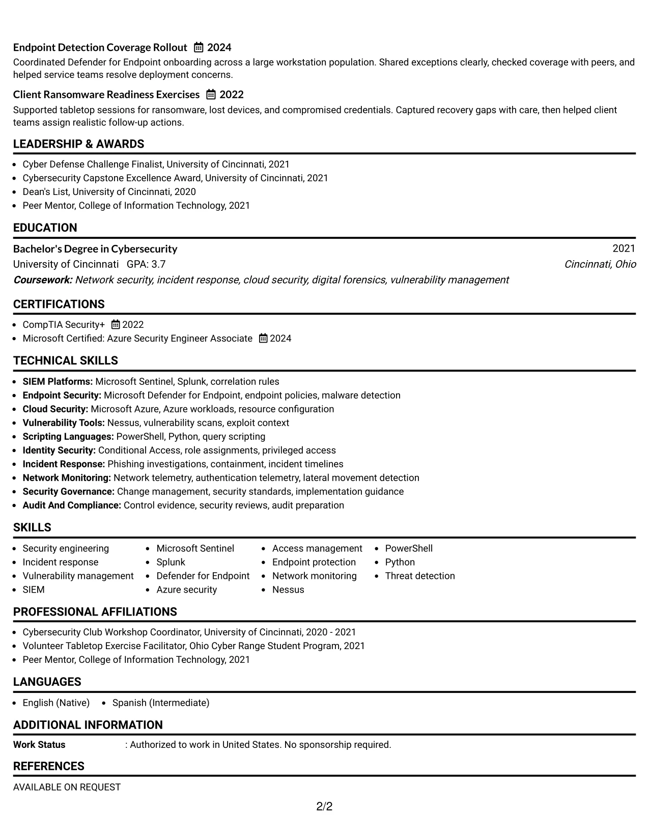 Resume Example Page 2
