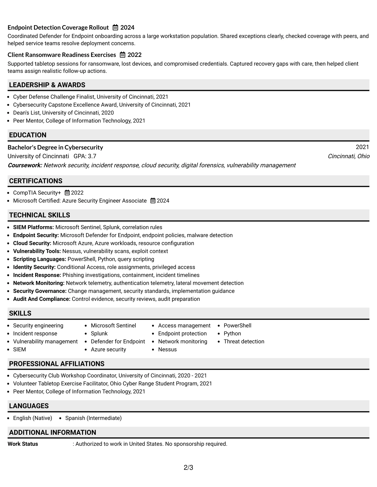 Resume Example Page 2