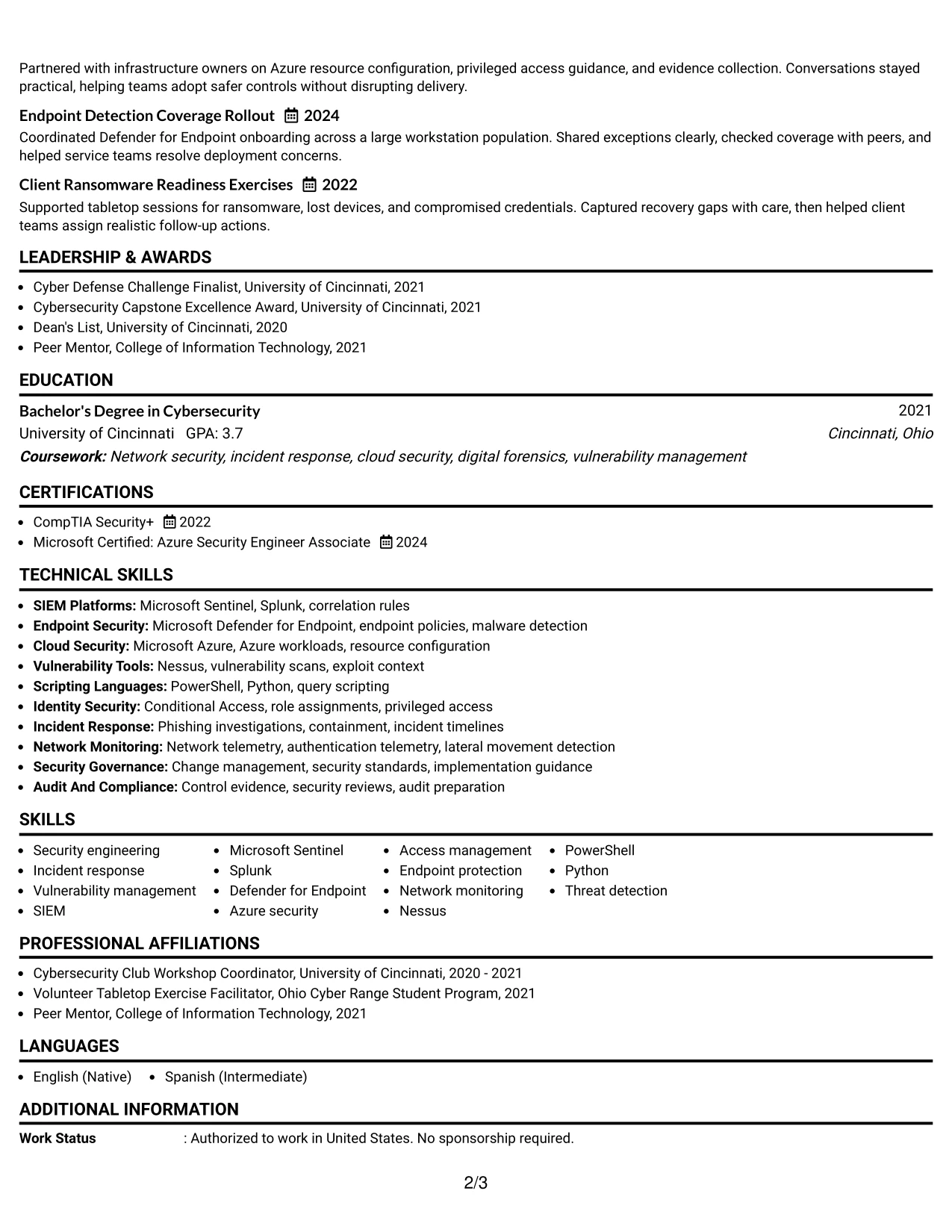Resume Example Page 2