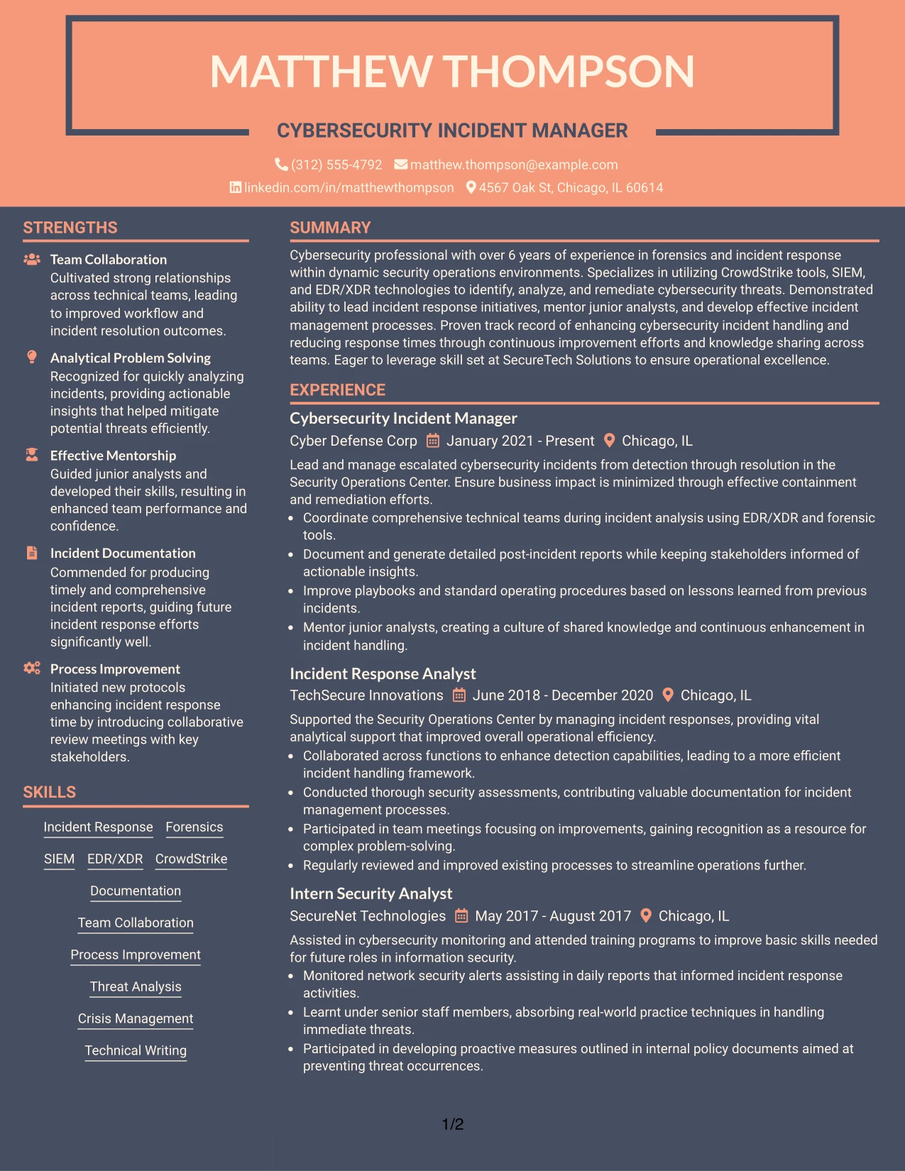 Resume Example Page 1