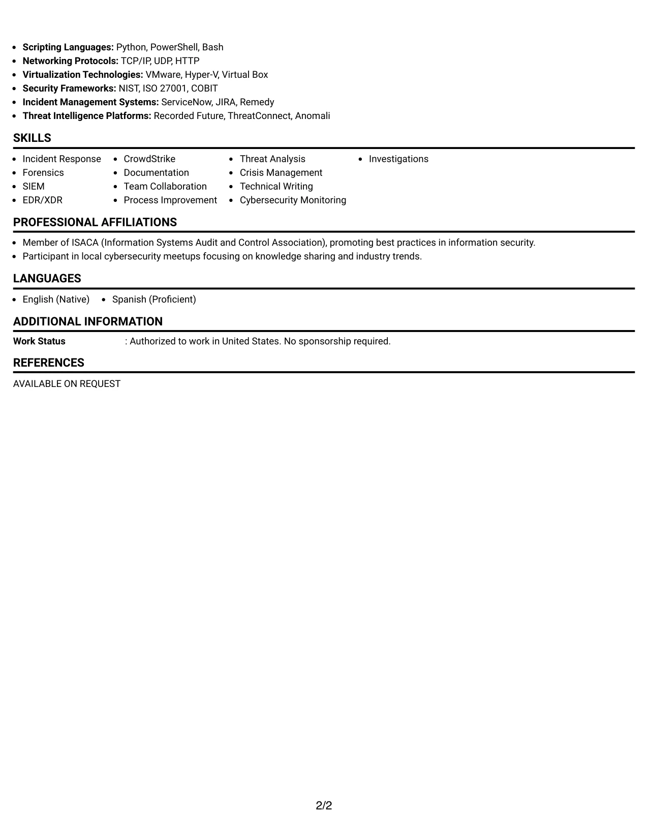 Resume Example Page 2