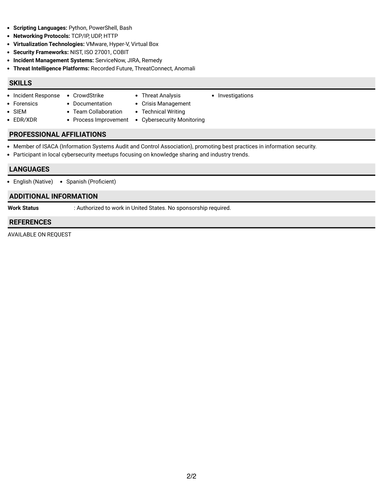 Resume Example Page 2