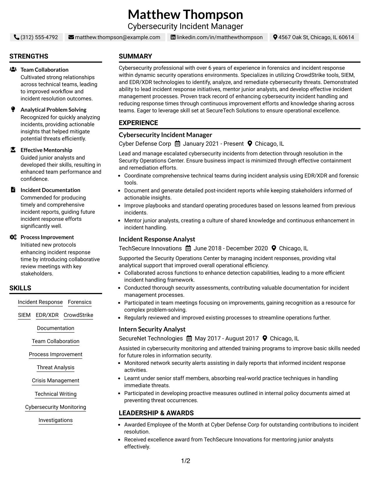 Resume Example Page 1