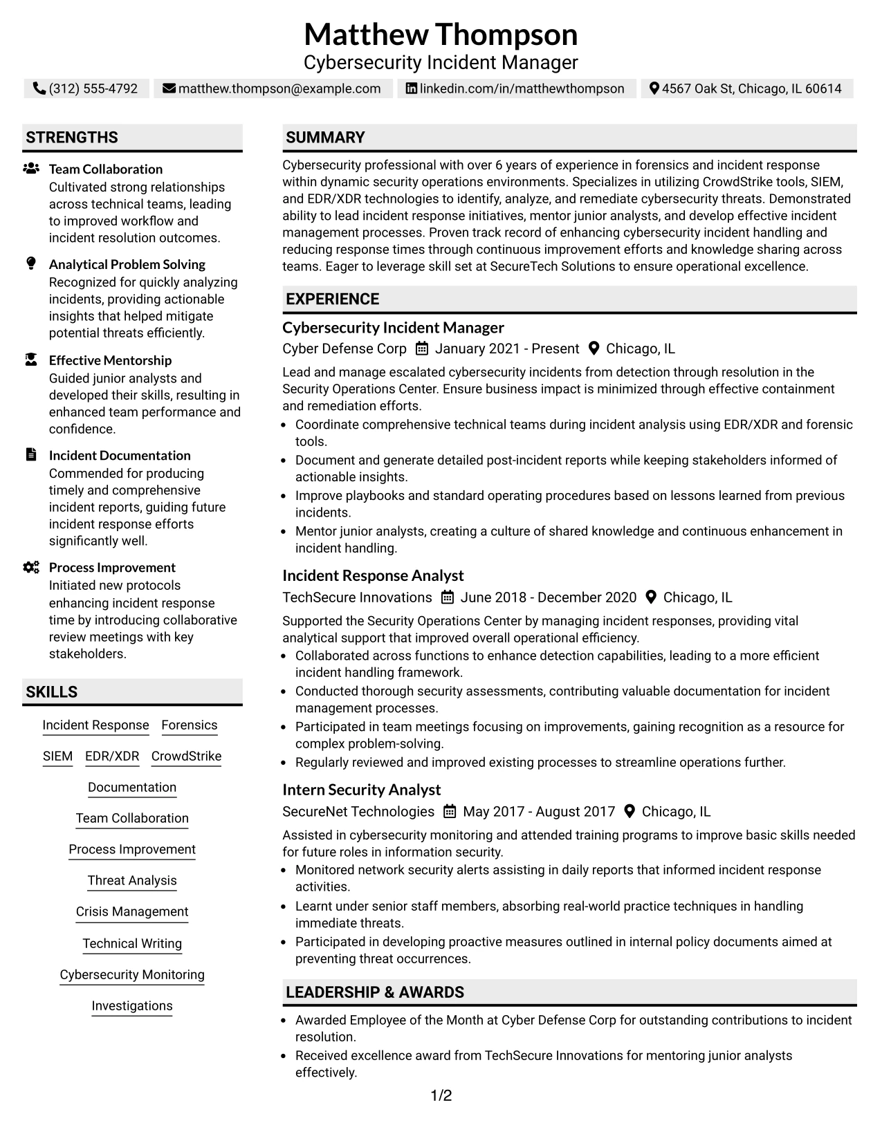 Resume Example Page 1