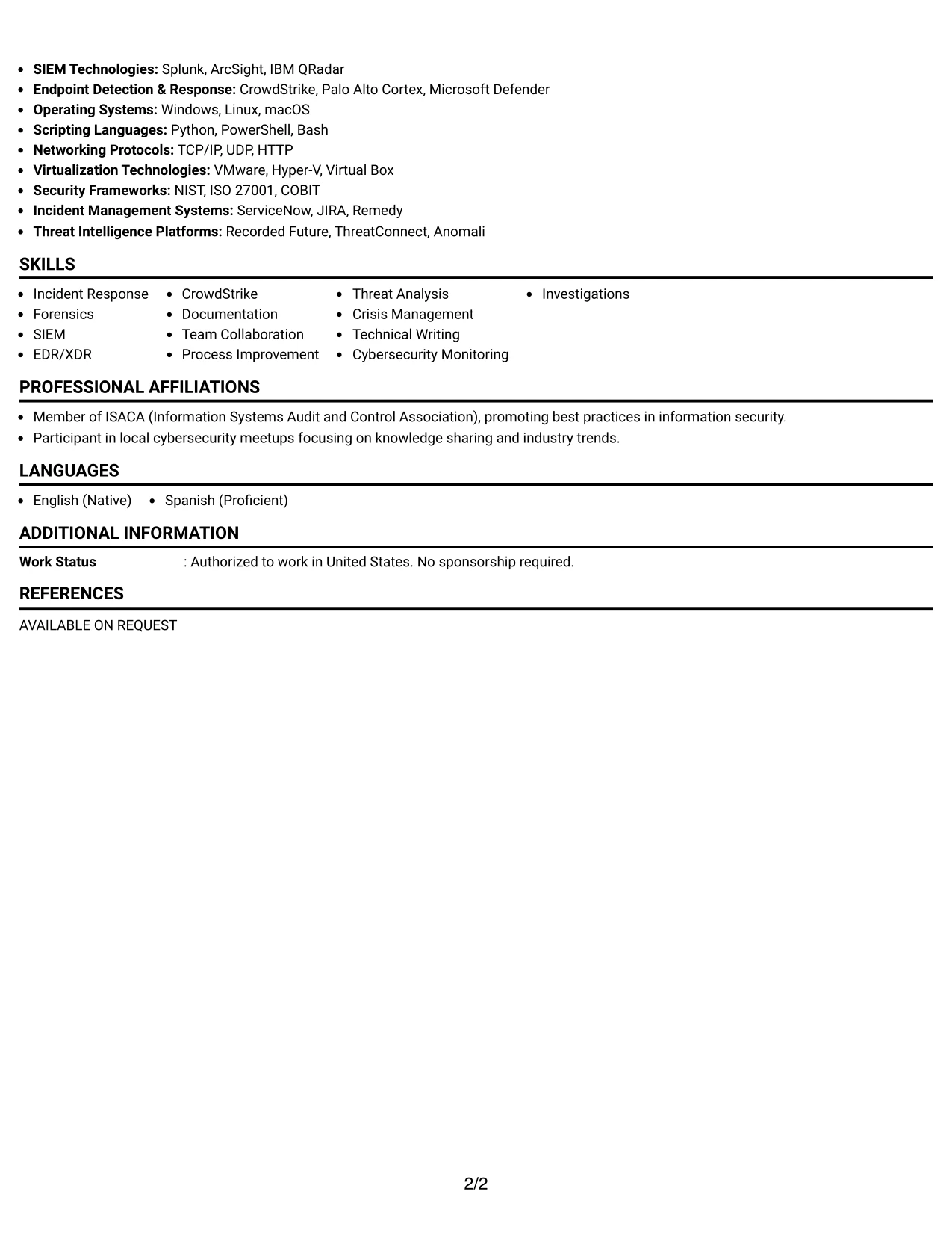 Resume Example Page 2