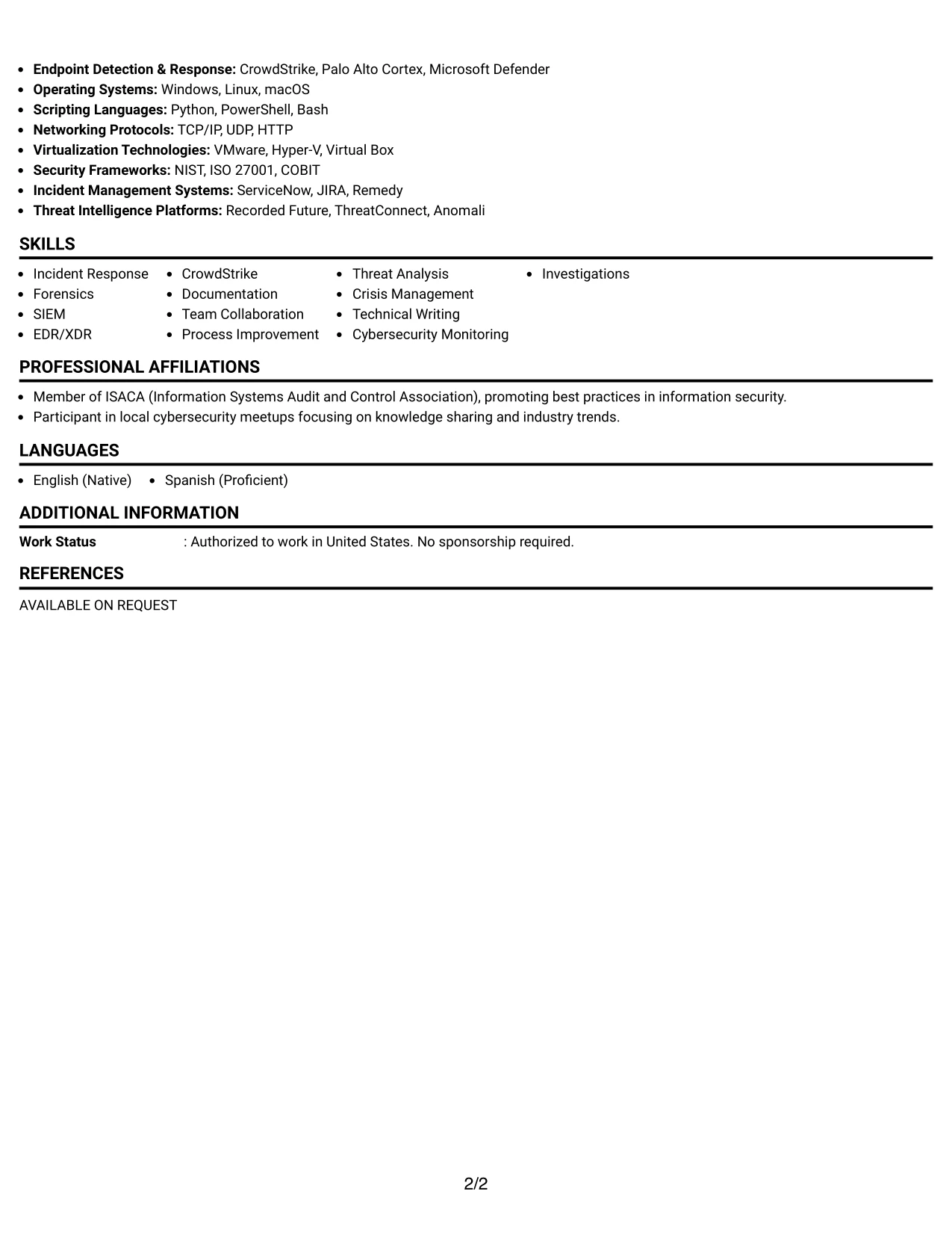 Resume Example Page 2