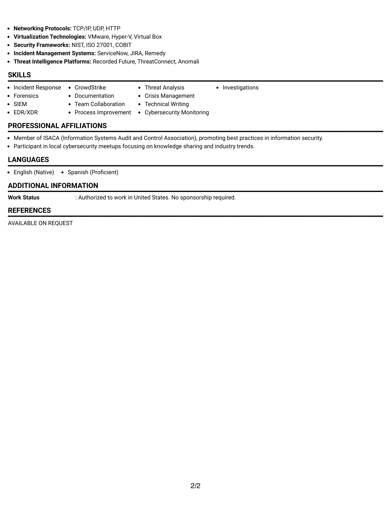 Resume Example Page 2