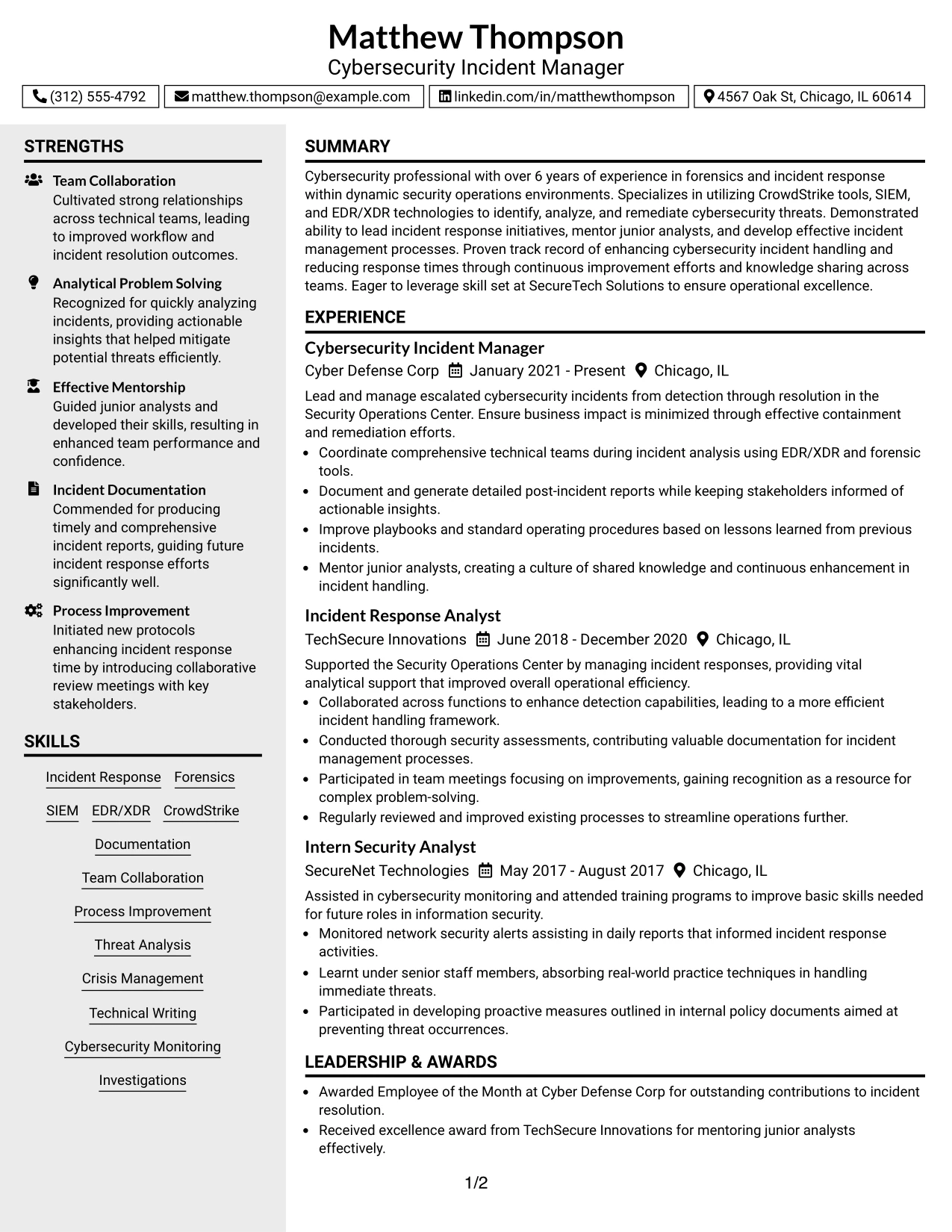 Resume Example Page 1