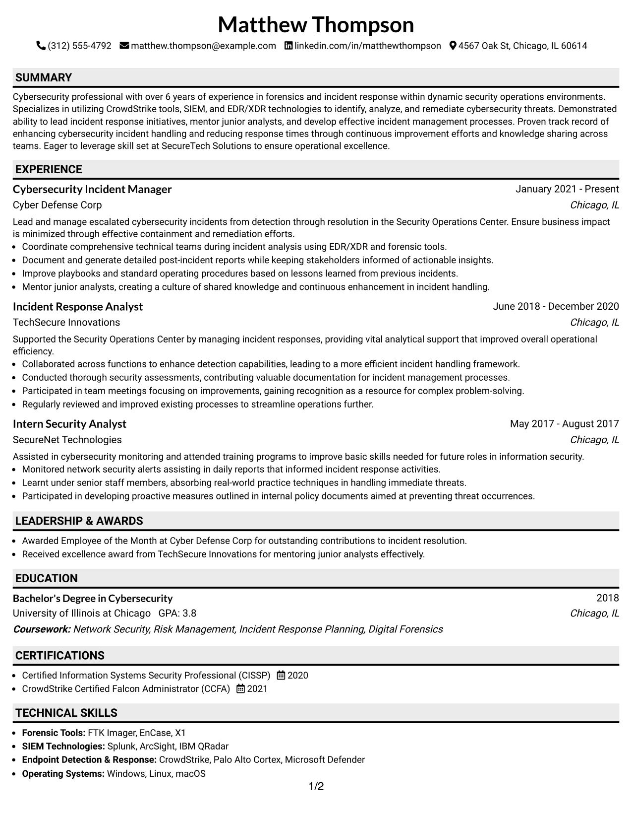 Resume Example Page 1