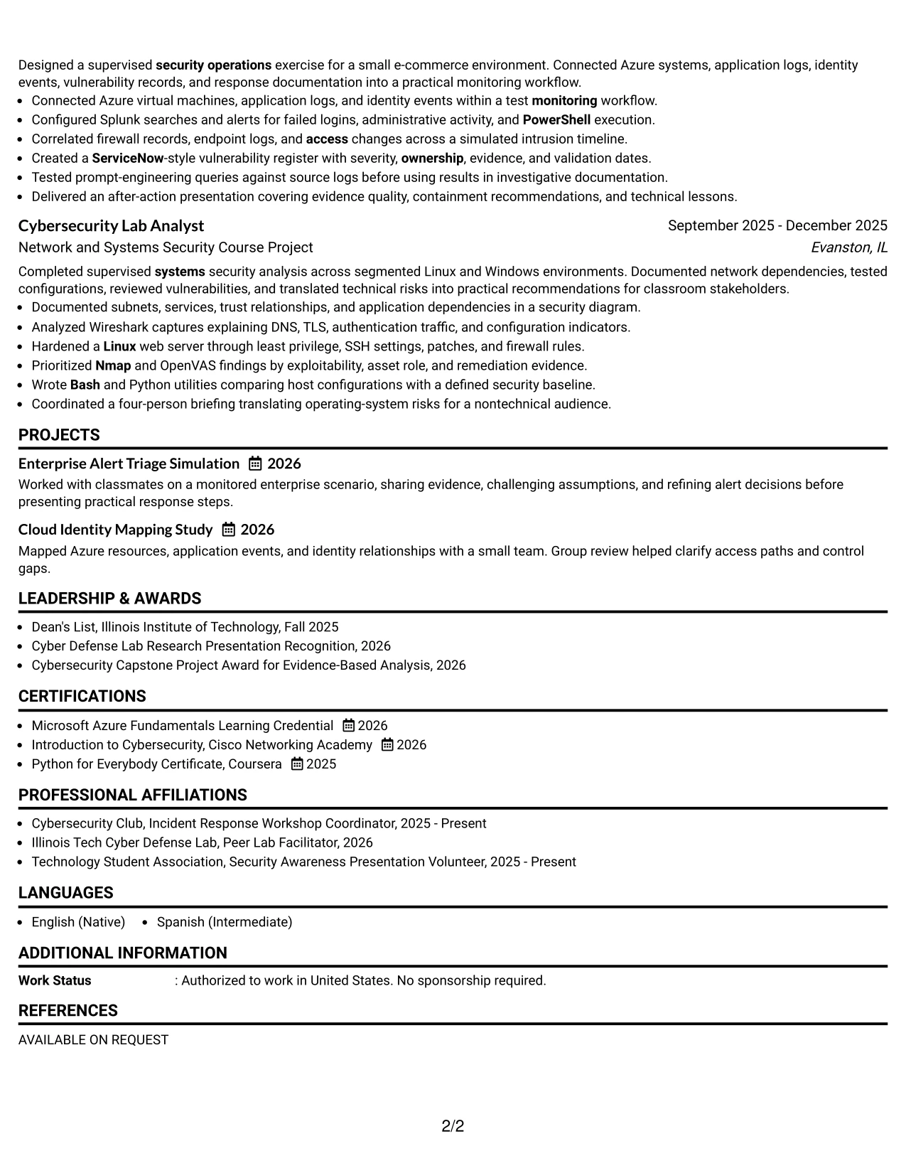 Resume Example Page 2