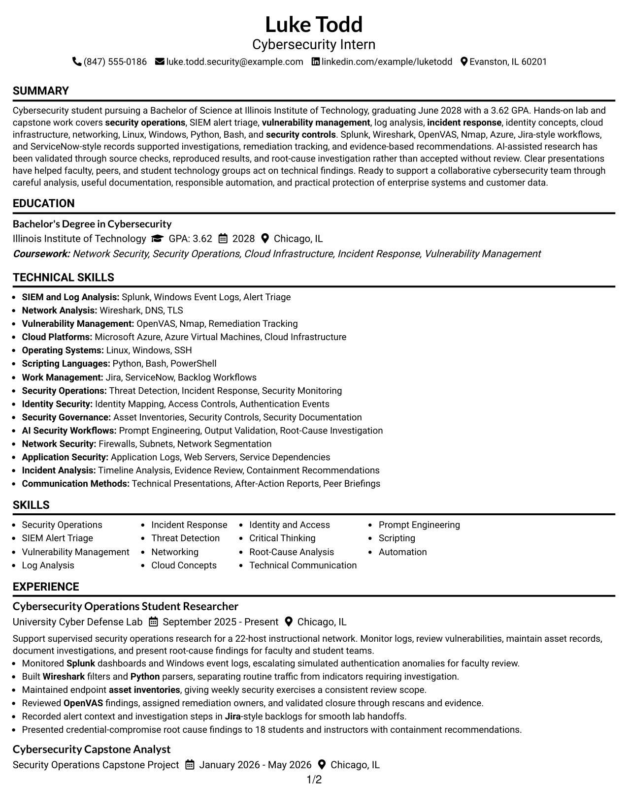 Resume Example Page 1