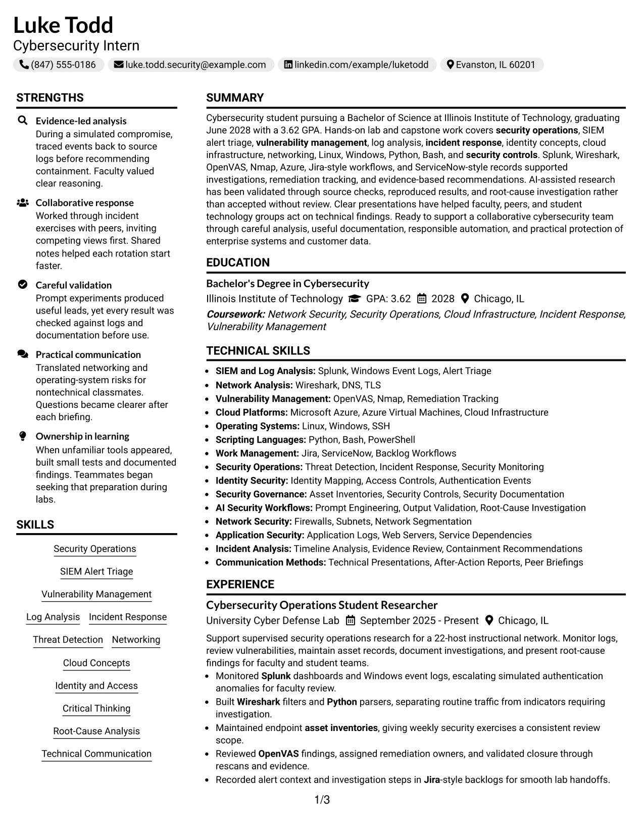 Resume Example Page 1
