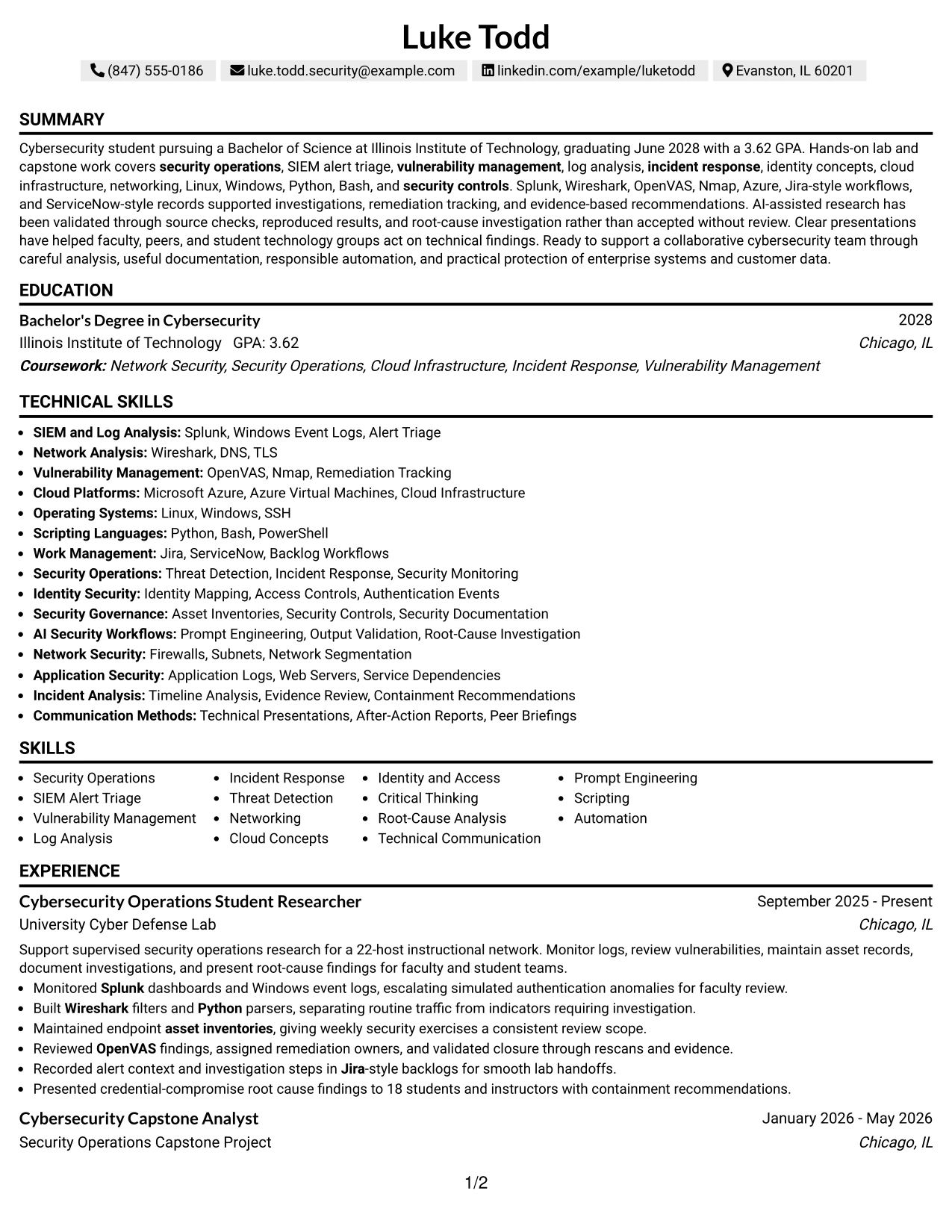 Resume Example Page 1