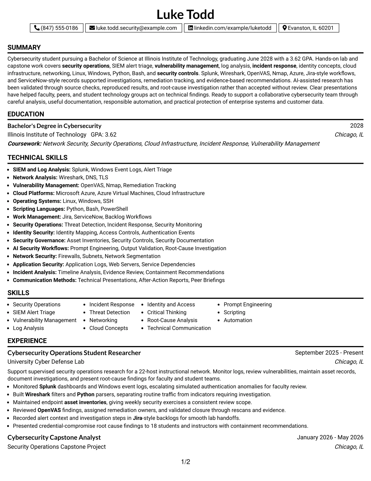 Resume Example Page 1