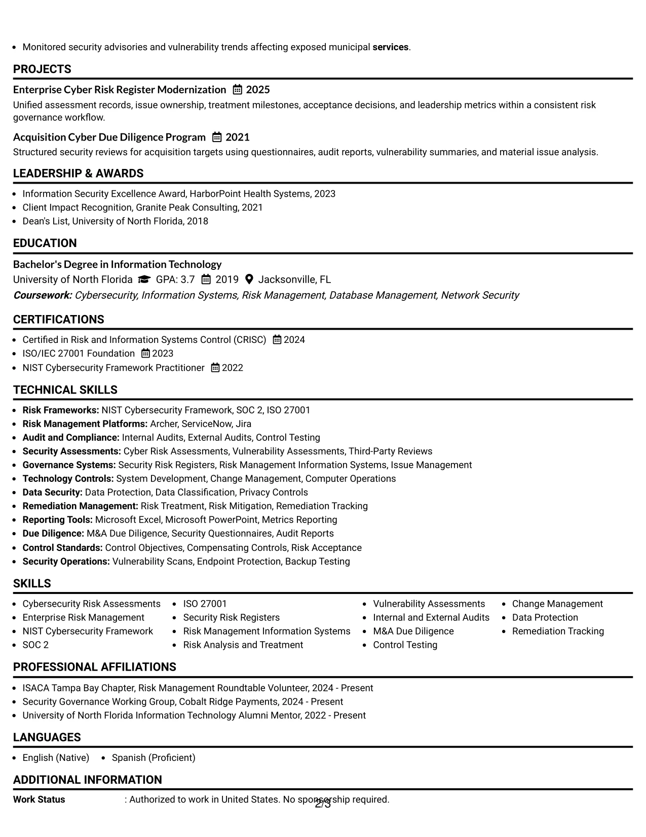 Resume Example Page 2