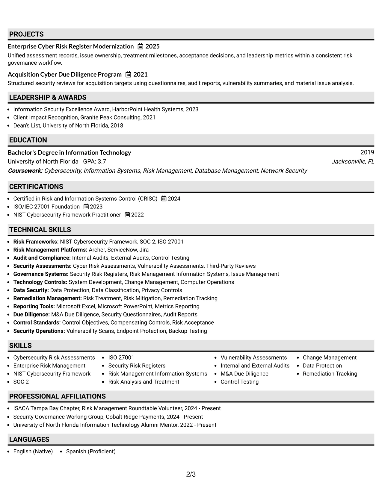 Resume Example Page 2