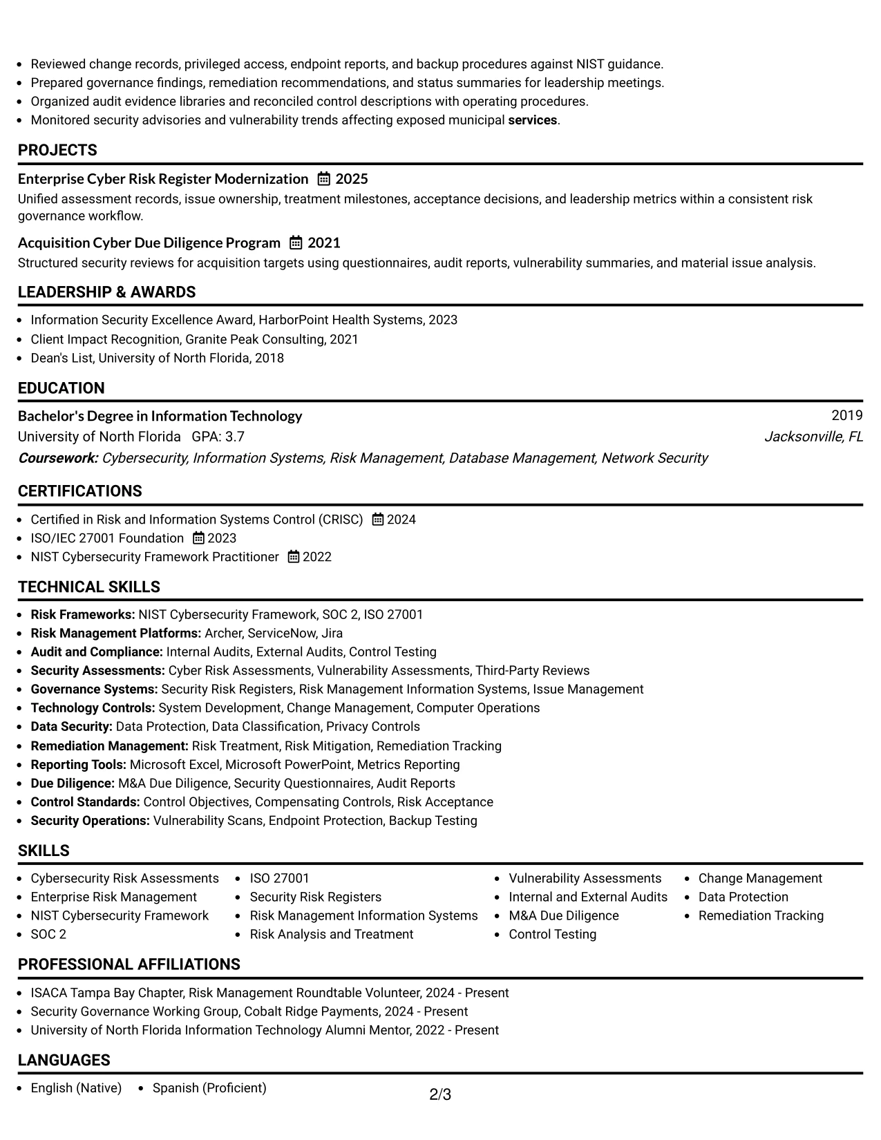 Resume Example Page 2