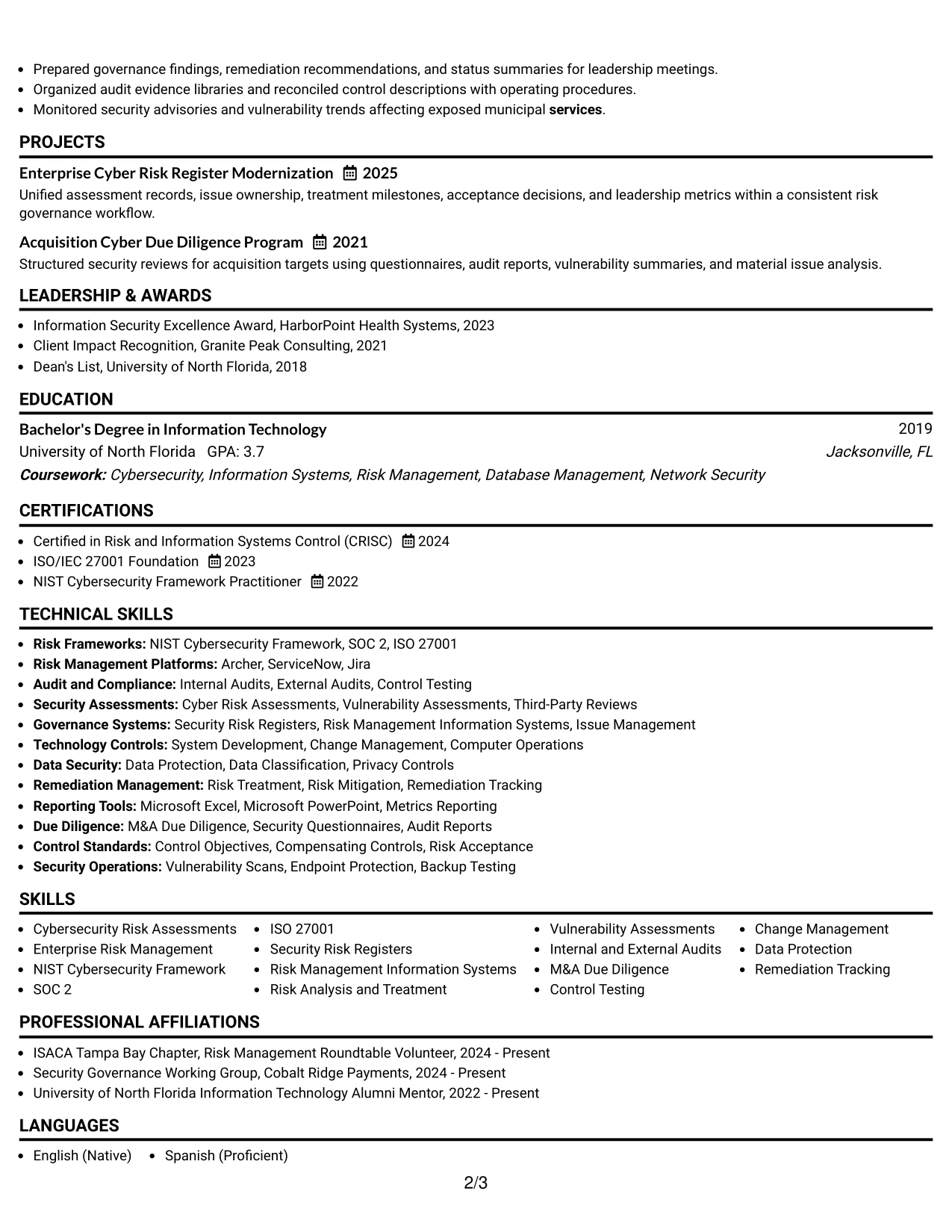 Resume Example Page 2