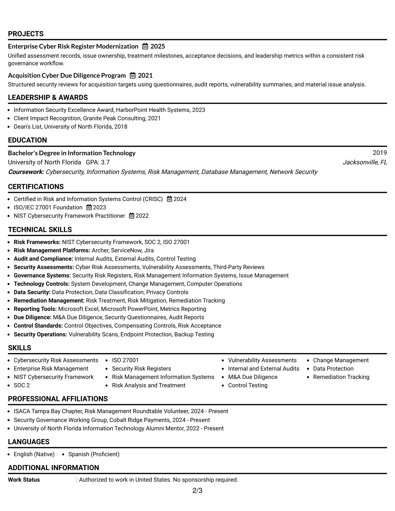 Resume Example Page 2