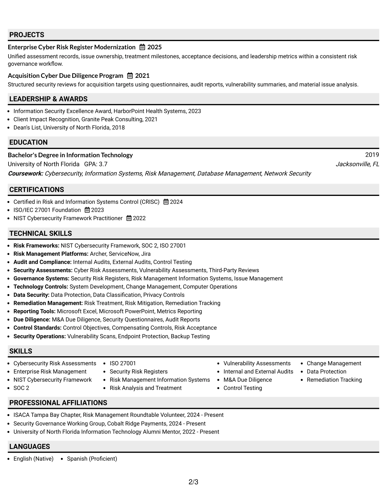 Resume Example Page 2