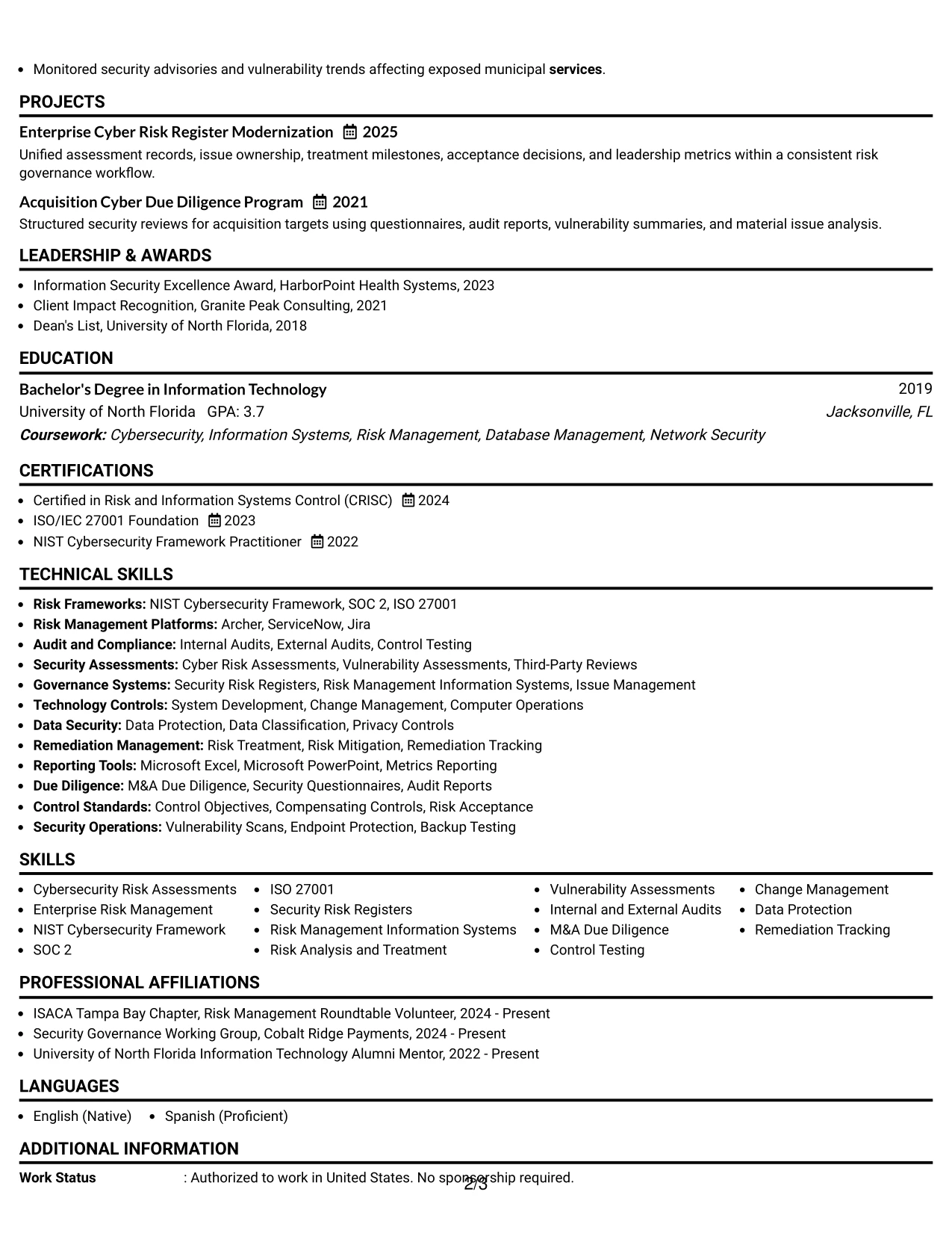 Resume Example Page 2
