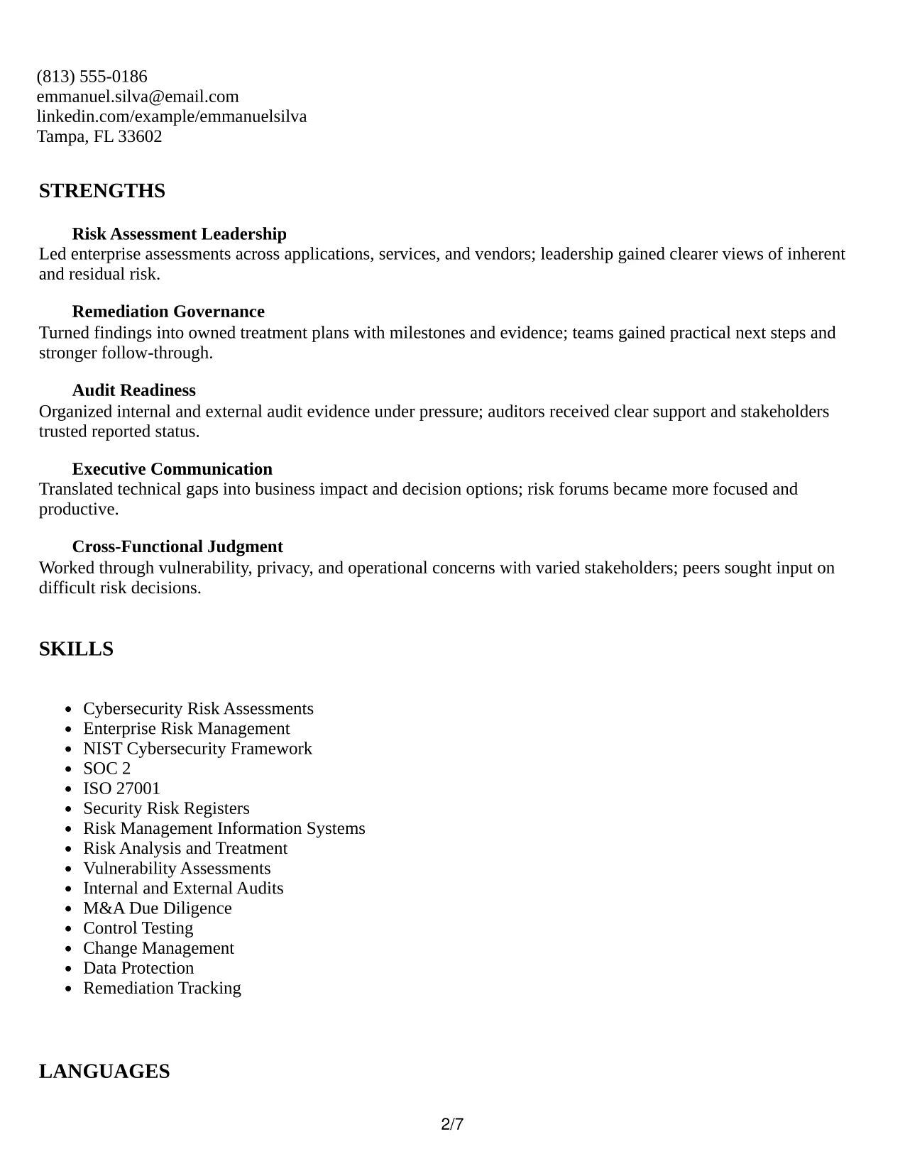 Resume Example Page 2
