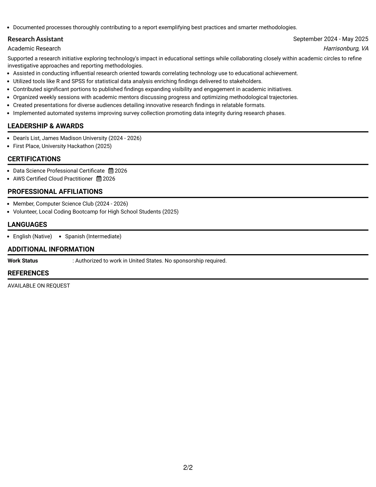 Resume Example Page 2