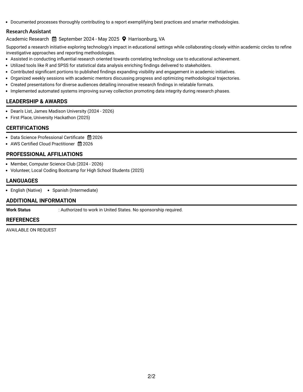 Resume Example Page 2