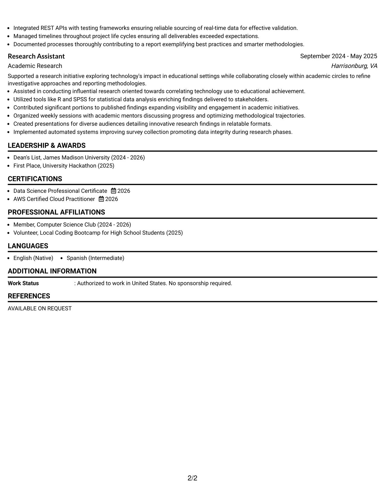 Resume Example Page 2
