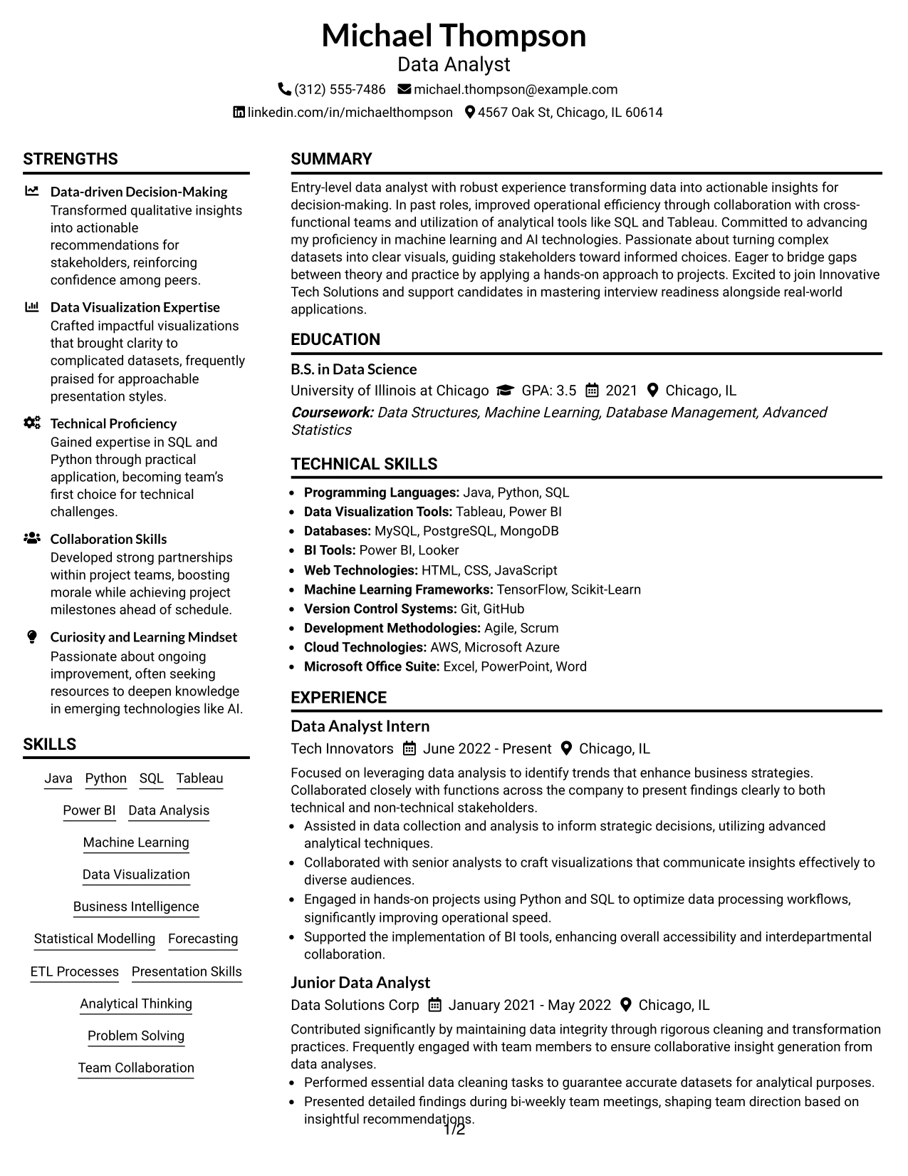 Resume Example Page 1