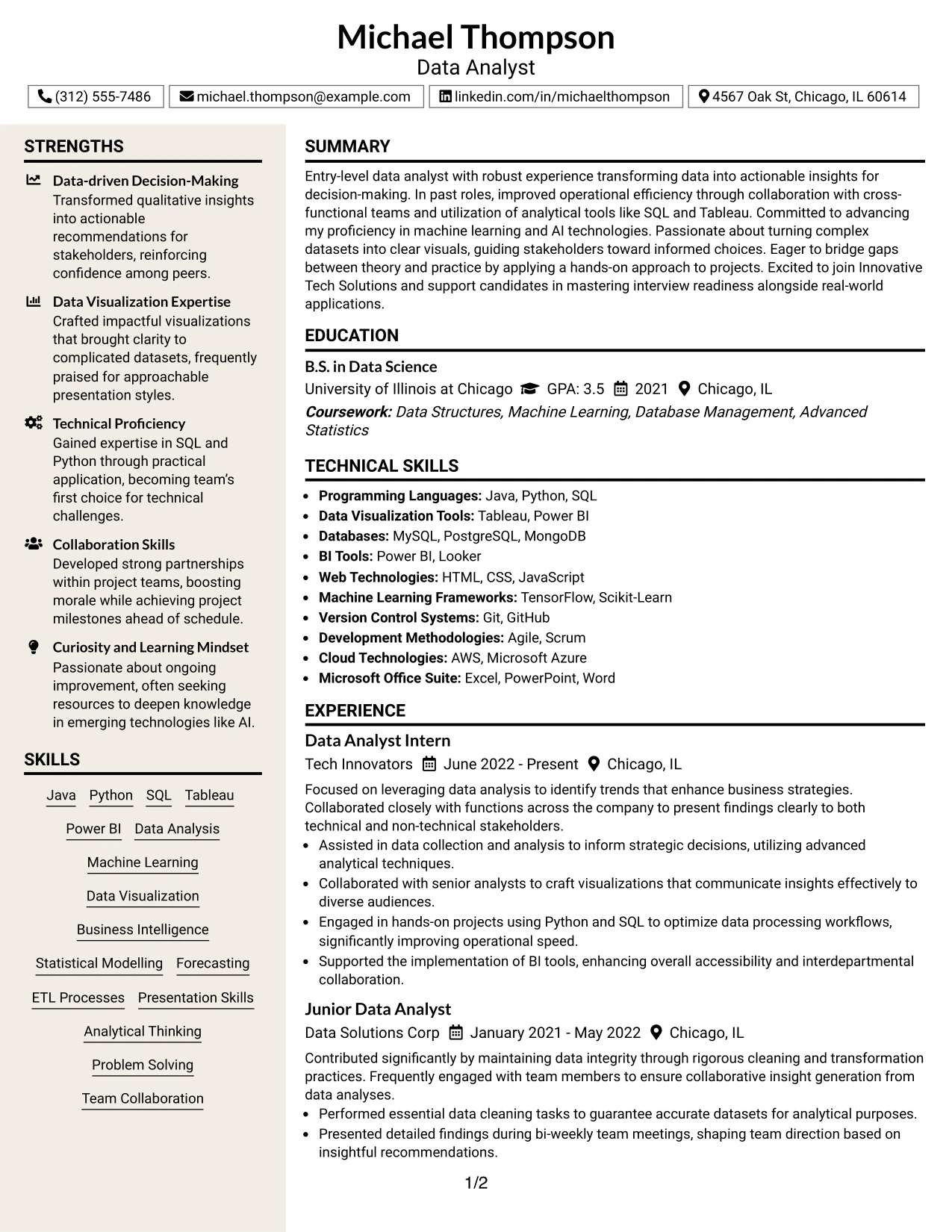 Resume Example Page 1