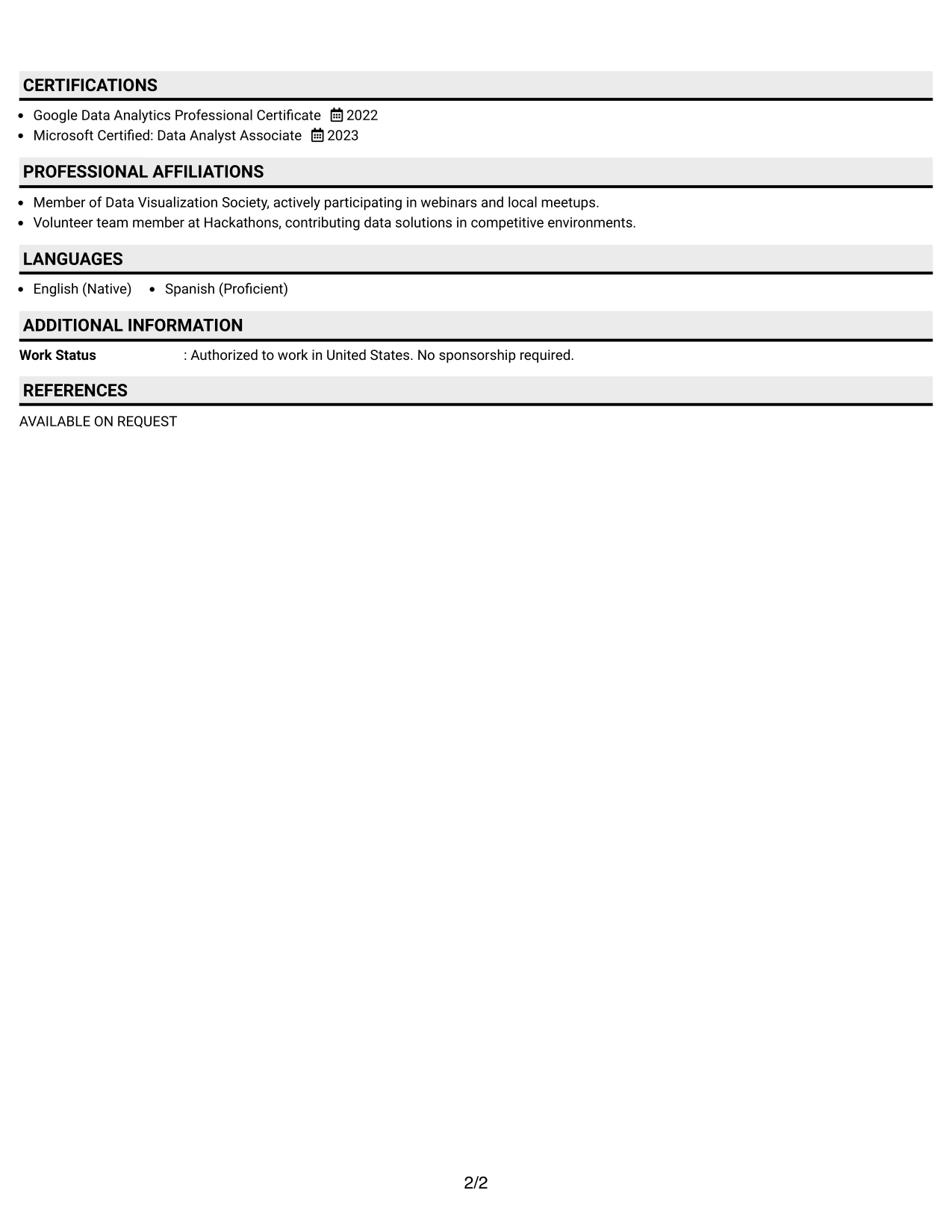 Resume Example Page 2