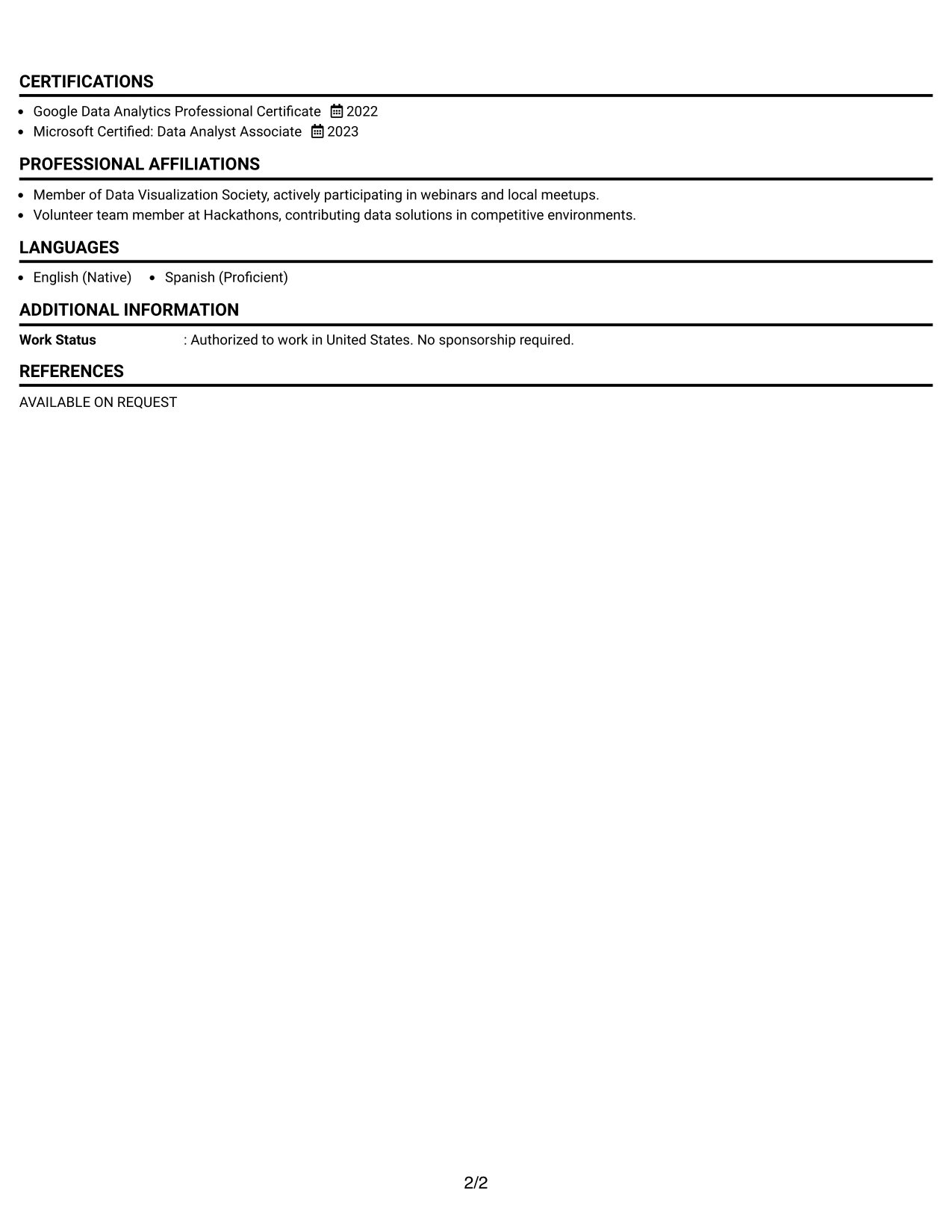 Resume Example Page 2