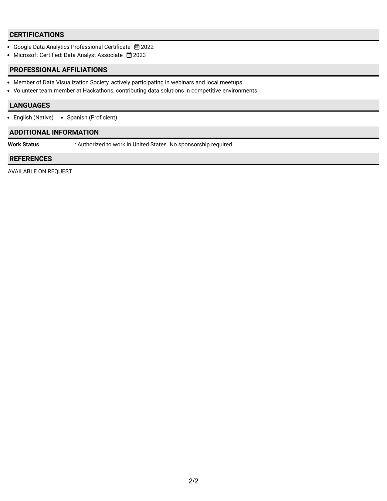 Resume Example Page 2