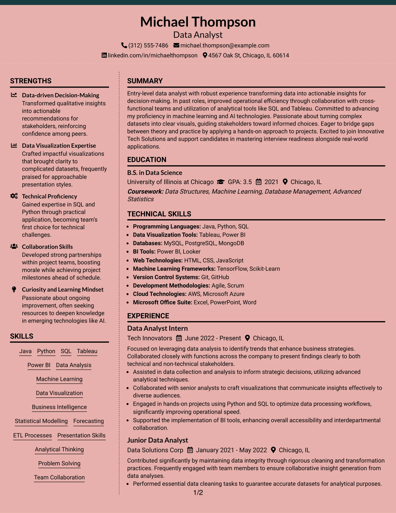 Resume Example Page 1