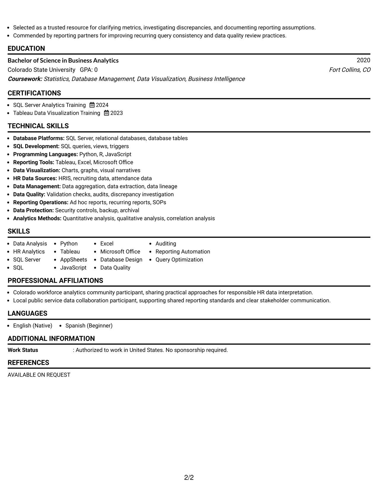 Resume Example Page 2