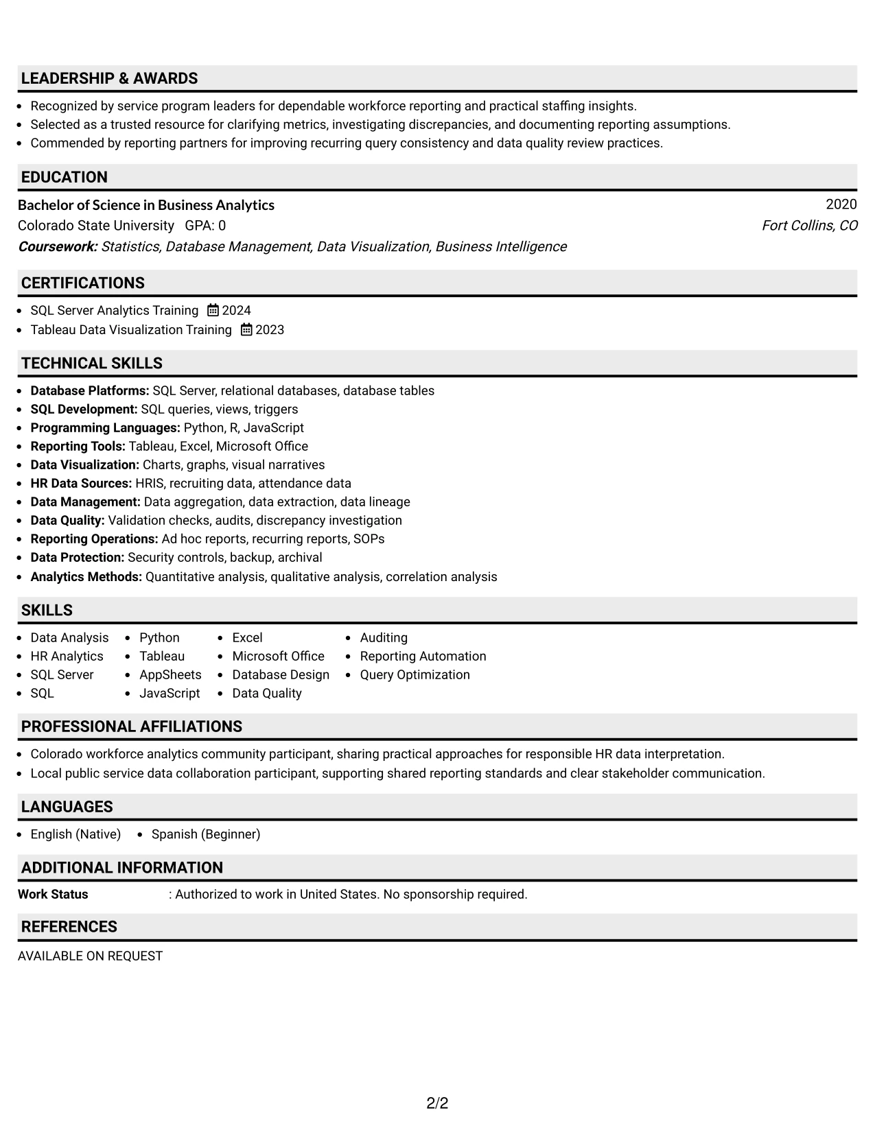 Resume Example Page 2