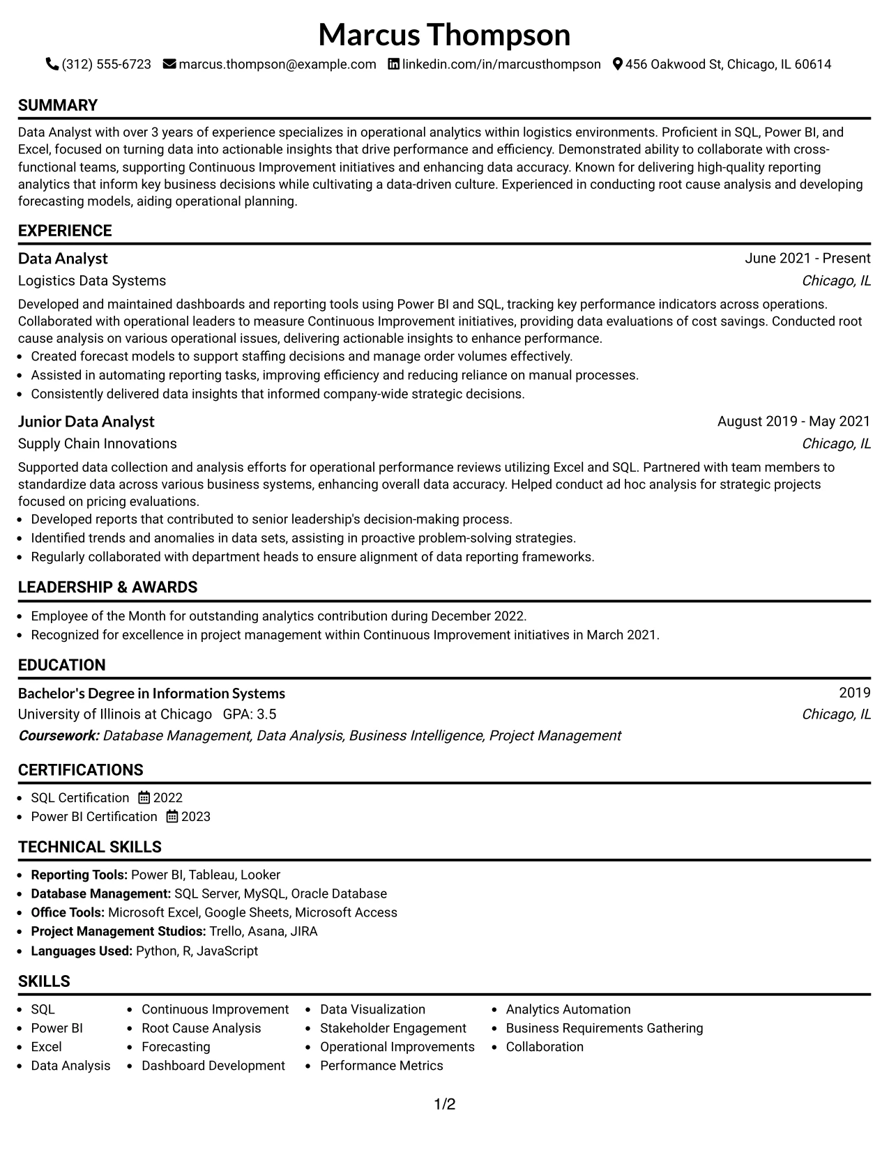 Resume Example Page 1