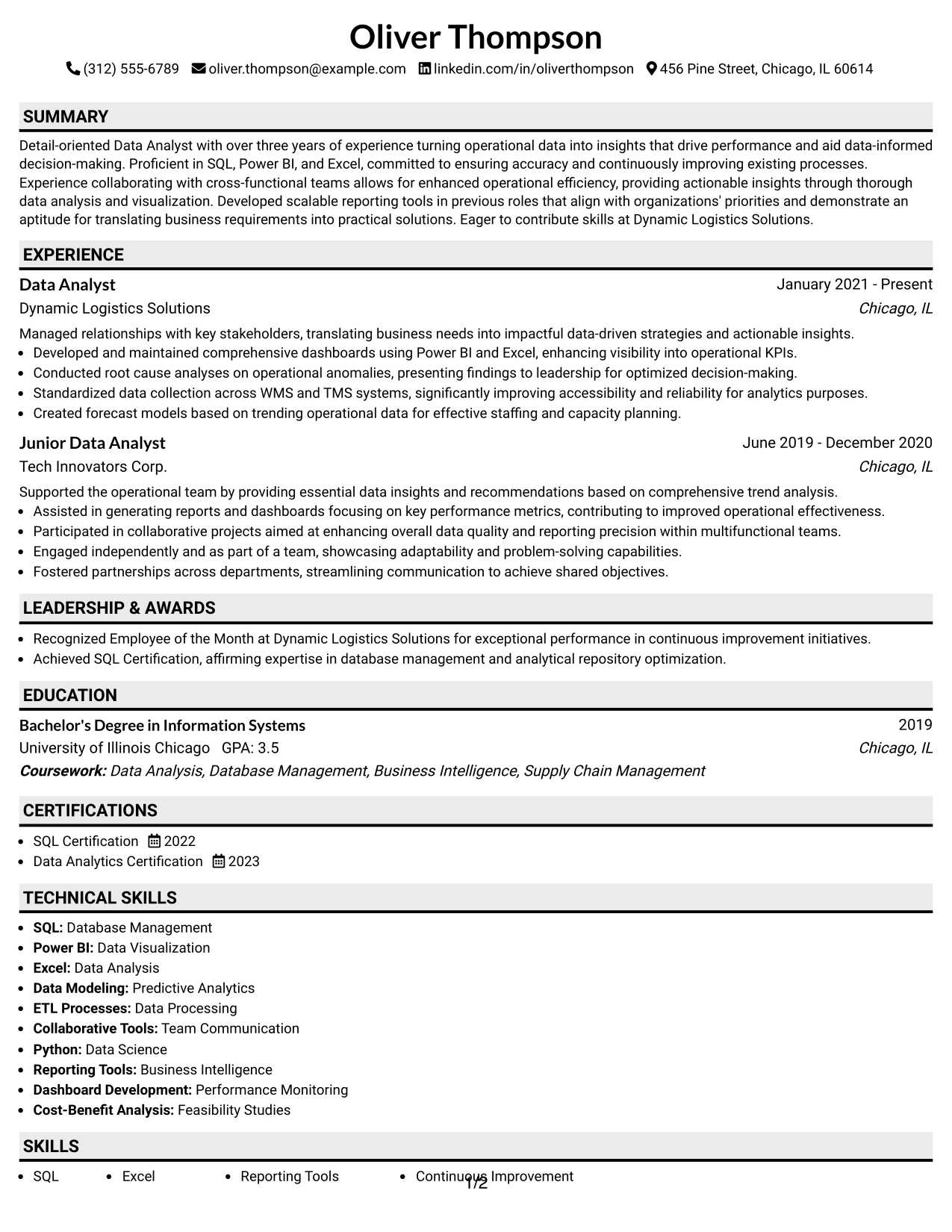 Resume Example Page 1